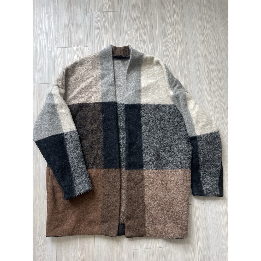 Carrè Noir Women's Plaid Color Block Wool Blend Cardigan Size M Lagenlook